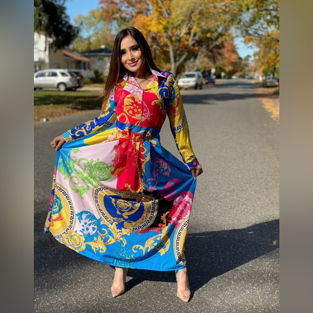 Multi-Colored Button Down Maxi Dress - image 1